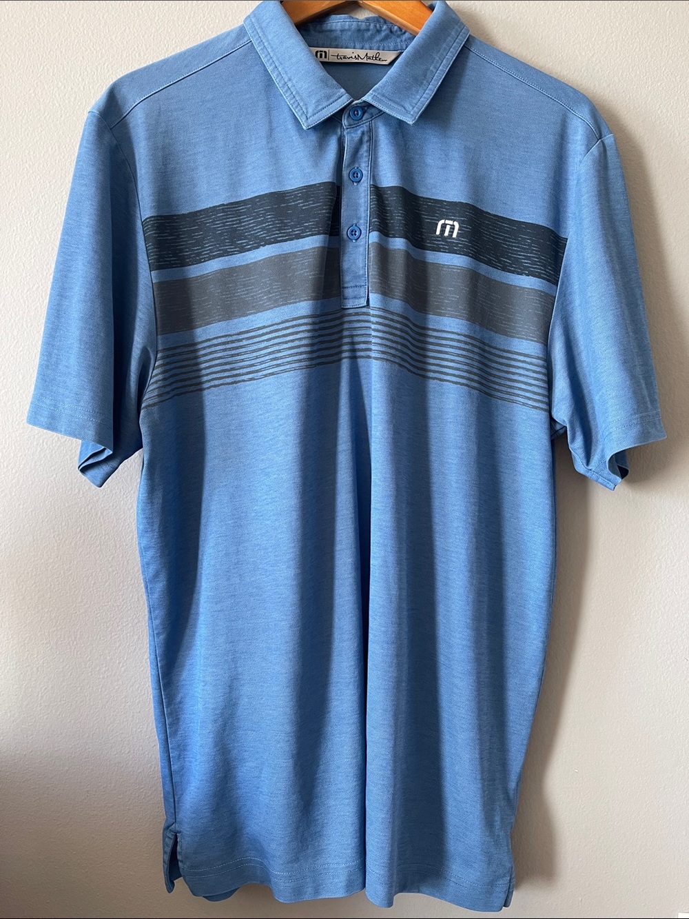 Travis Mathew Light Blue Polo with Gray Stripe Accents
